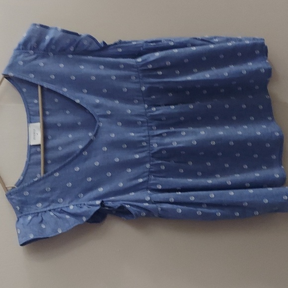 Anthropologie Everly blue polka dot Ruffle Baby Doll Top blouse Sz M - Picture 6 of 9